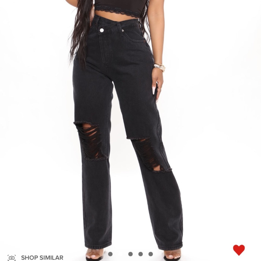 Black Distressed Crossover Straight leg Jeans in size 15.